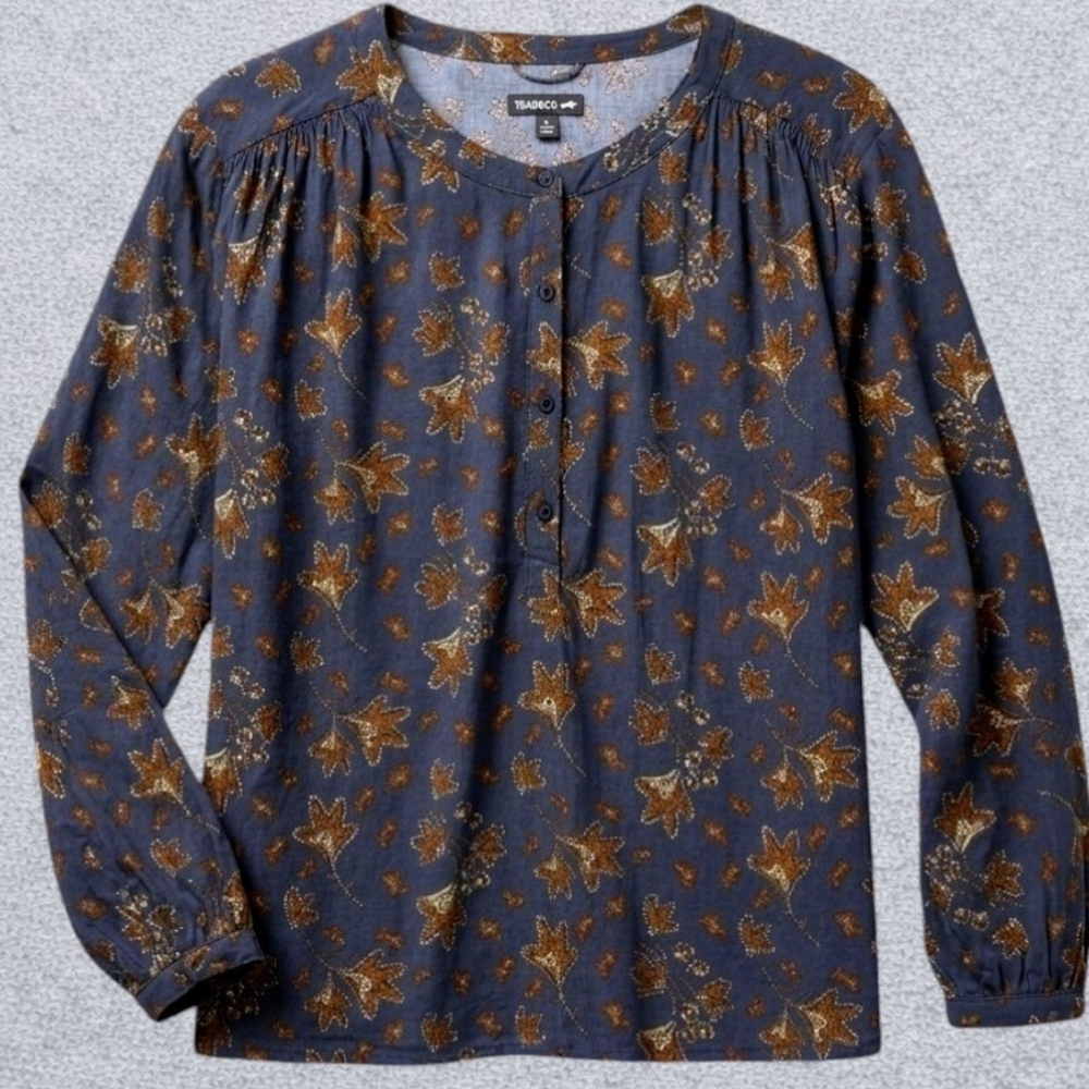 Toad&Co Women's Navy Blue Long Sleeve Floral-Petal Print Top